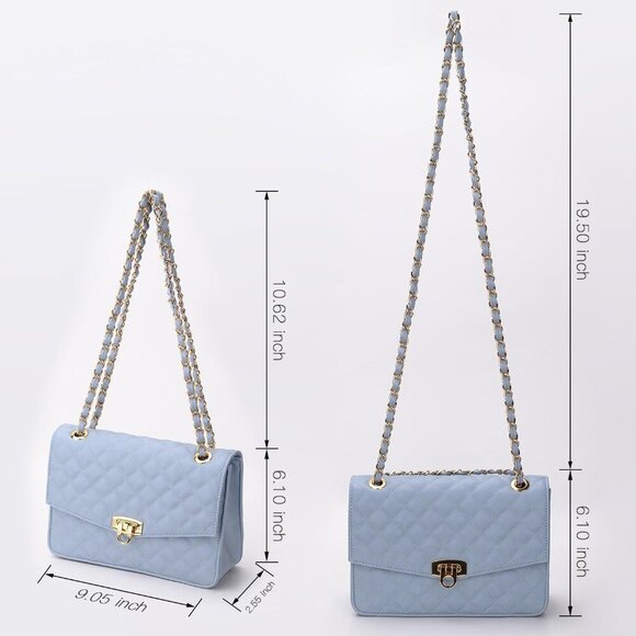 Quilted Shoulder Bag for Women, Medium Flap Crossbody Handbag with Chain Strap, - Picture 5 of 6